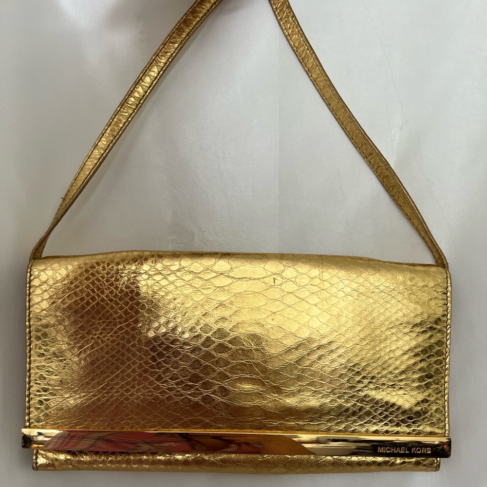 Michael Kors Metallic Gold Python Effect Leather … - image 2